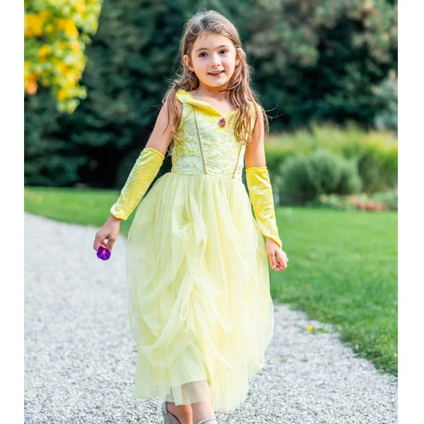 Vestido Princesa Amarillo Aterciopelado Calentadores 3 a 4 años