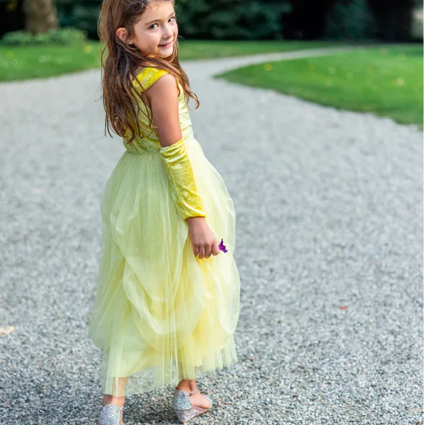 Vestido Princesa Amarillo Aterciopelado Calentadores 3 a 4 años
