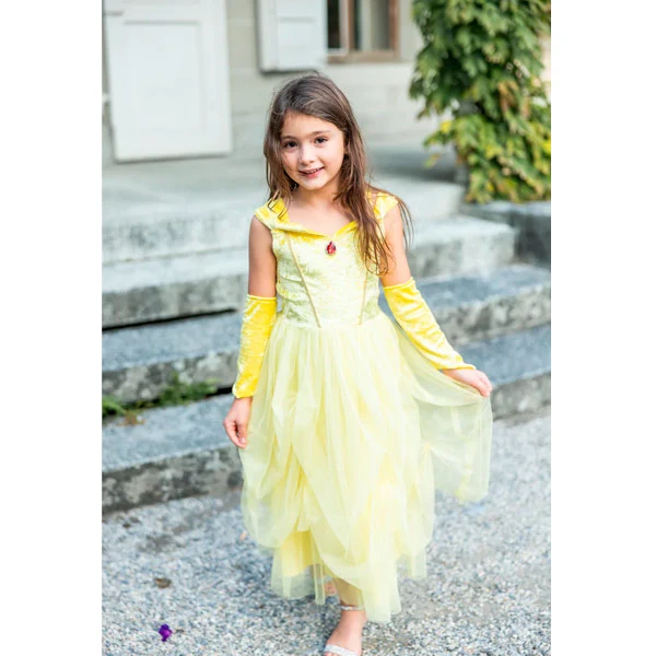 Vestido Princesa Amarillo Aterciopelado Calentadores 3 a 4 años
