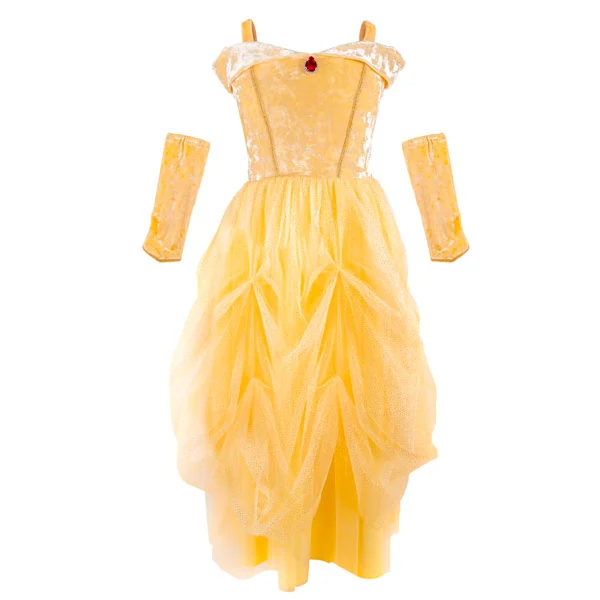 Vestido Princesa Amarillo Aterciopelado Calentadores 7 a 8 años