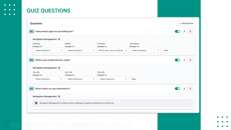 EM Product Recommendation Quiz