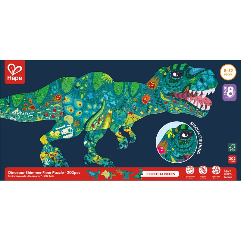 Hape - Puzzle de Suelo Brillante de Dinosaurios - 200 pzs