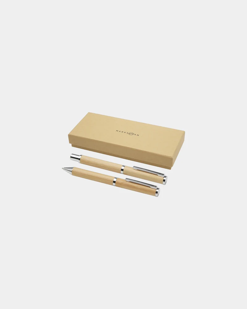 Set de bolígrafo y roller de bambú para personalizar