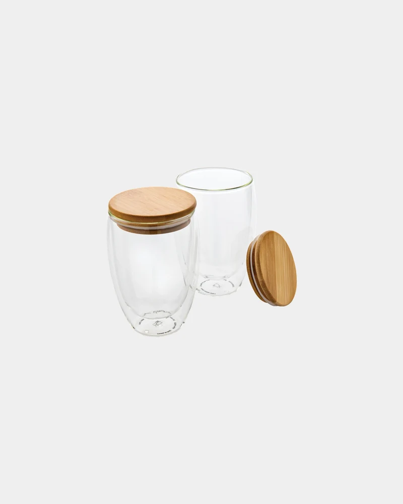 Set 2 vasos doble pared 350ml bambú para personalizar