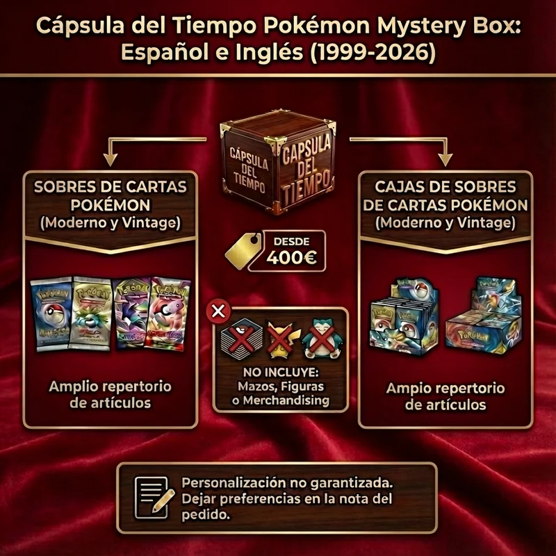 Cápsula del Tiempo Pokémon Mystery Box Español e Inglés 1999-2026