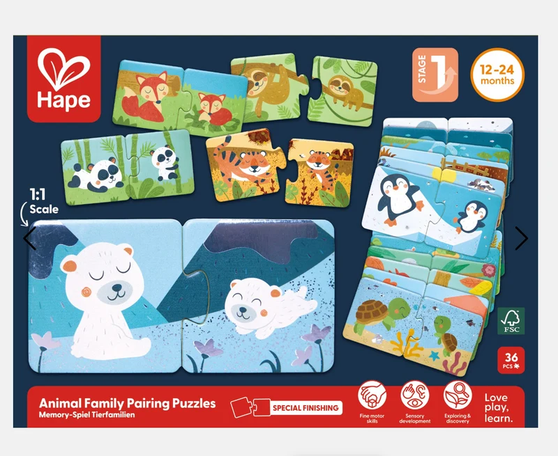 Puzzle Emparejar Familias de Animales - Hape