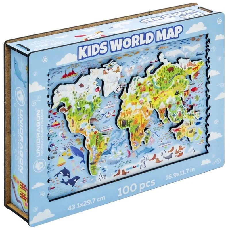 Puzzle madera Mapa del mundo - Unidragon (Liquidación)