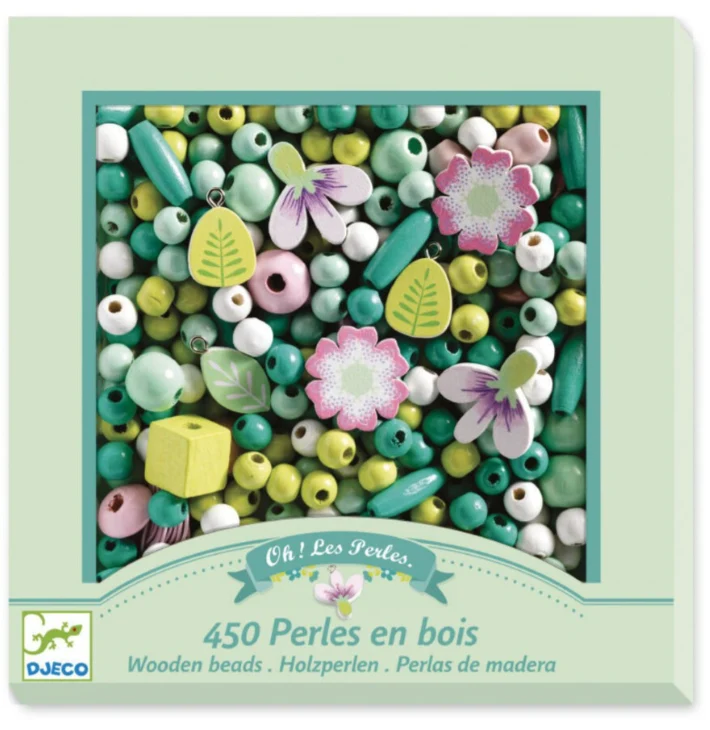 450 perlas de madera hojas y flores