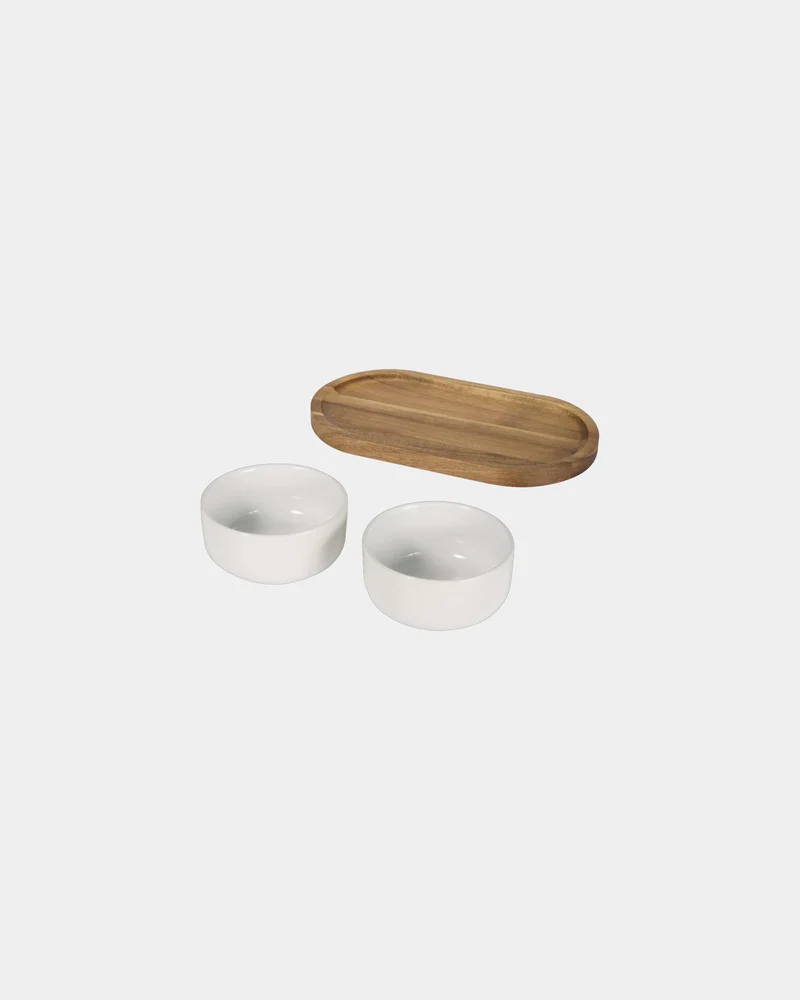 Set bandeja acacia y cuencos cerámica para personalizar