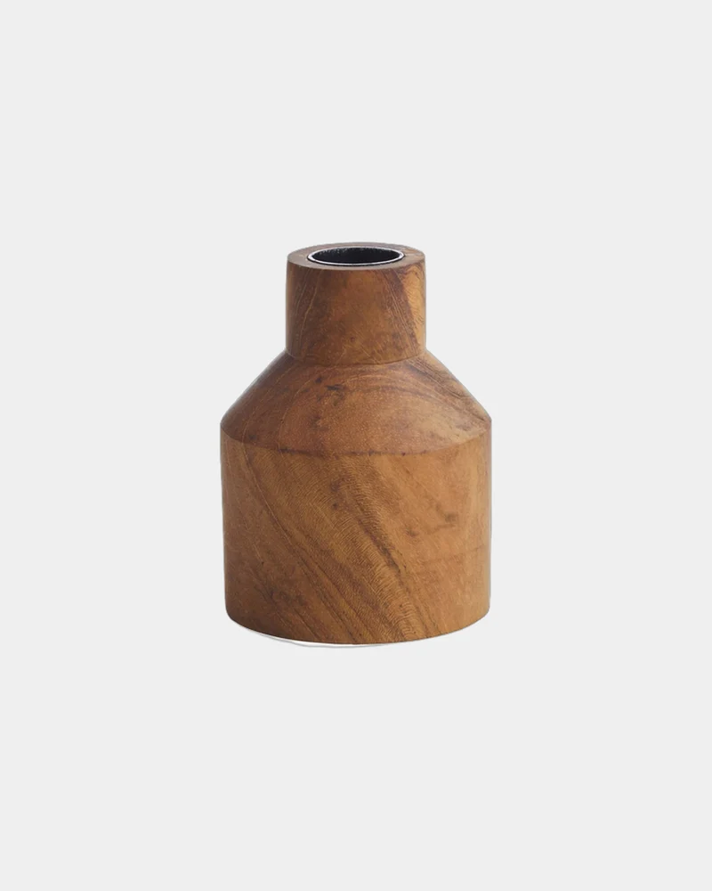 Portavelas de madera reciclada de teca para personalizar