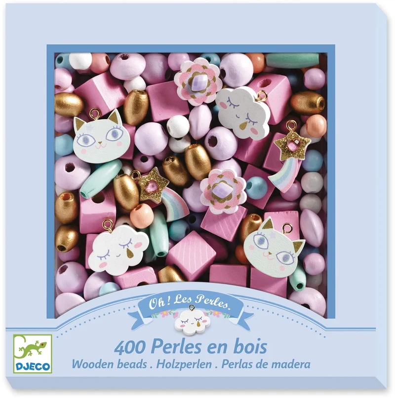 Pulseras: Perlas de madera Arcoíris - Djeco