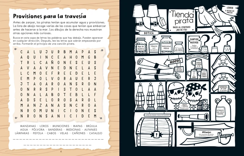 Piratas: Libro con pasatiempos y páginas para colorear