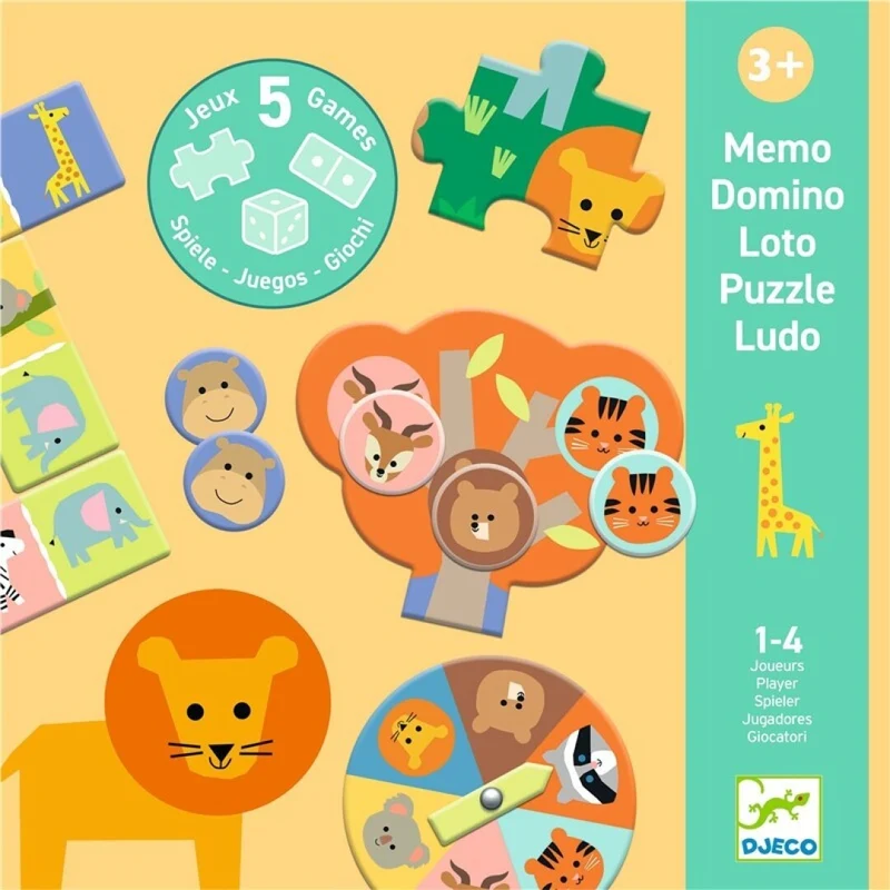 5 Juegos Educativos (Puzzle, memo, dominó...) "Animales salvajes" - Djeco