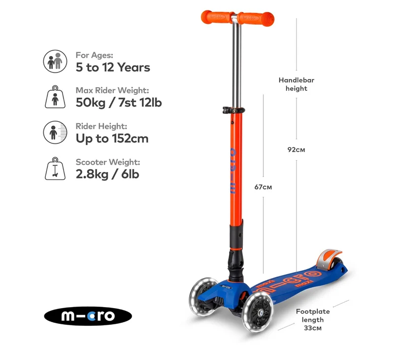 Patinete Plegable Maxi Deluxe LED Azul Naranja