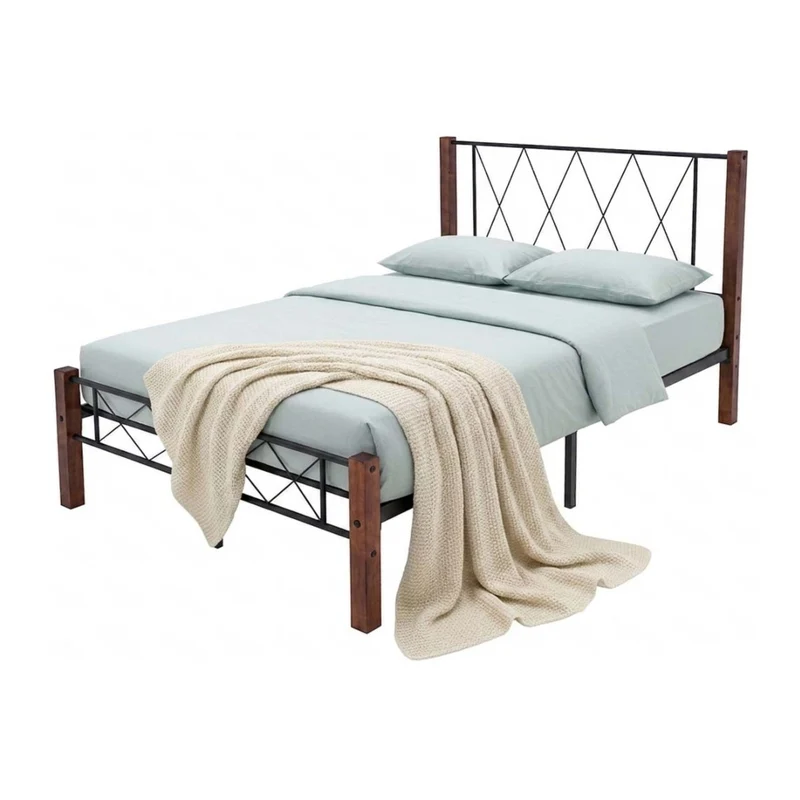 Tokoa Cama de Metal con Respaldo Metal y Madera