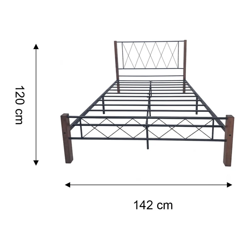 Tokoa Cama de Metal con Respaldo Metal y Madera
