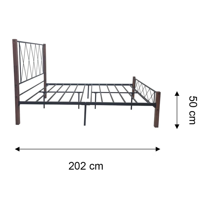 Tokoa Cama de Metal con Respaldo Metal y Madera