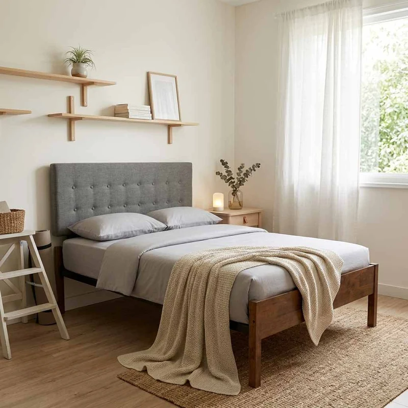 Tokoa Cama de Metal/Madera con Respaldo Tapizado