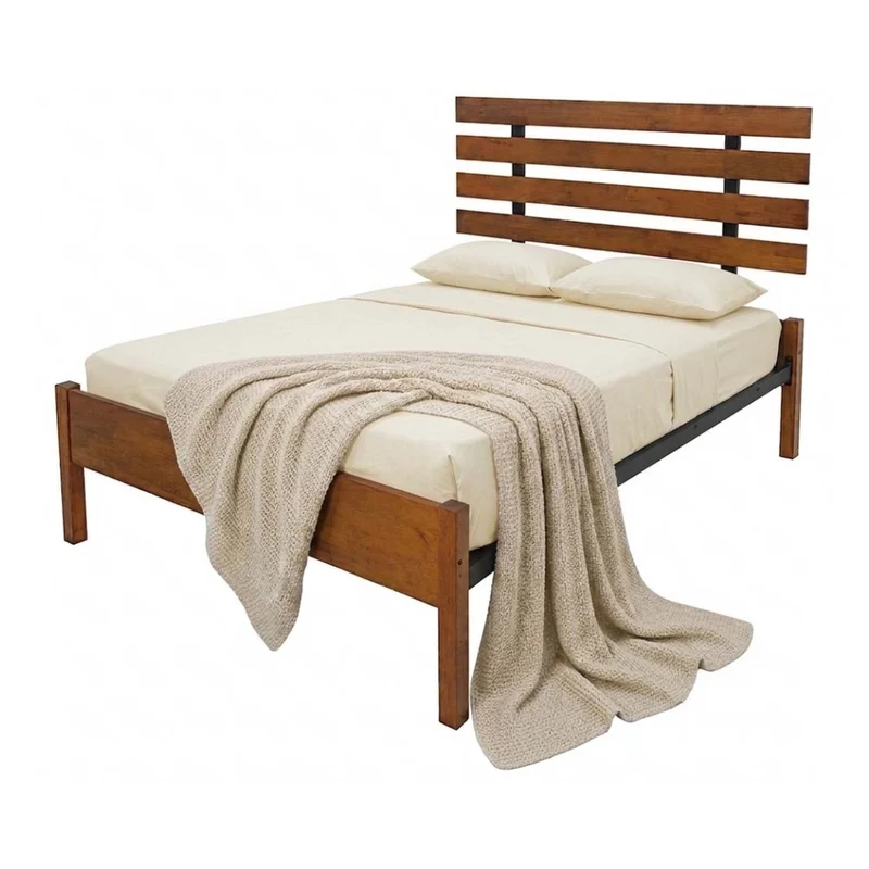 Tokoa Cama de Metal con Respaldo de Madera