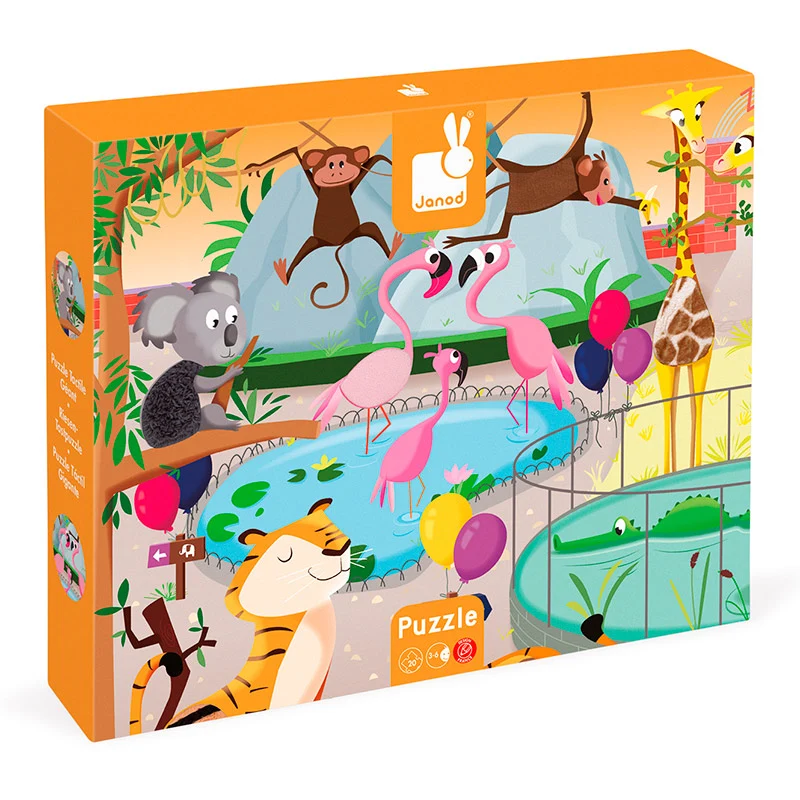 Puzzle táctil gigante en el zoo: 20 piezas - Janod