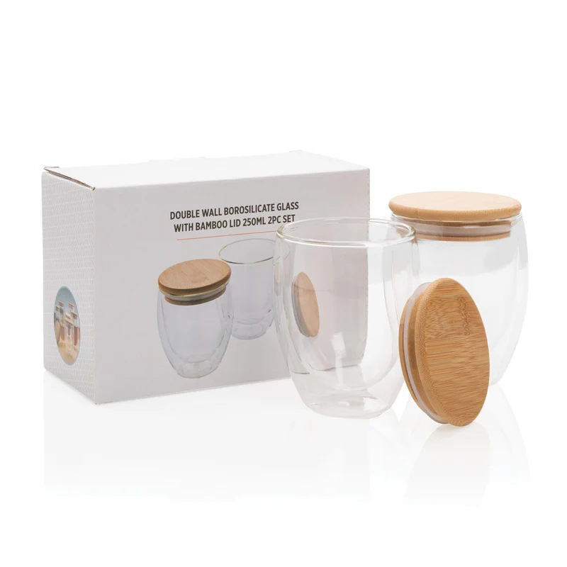Set de 2 vasos doble pared bambú para personalizar