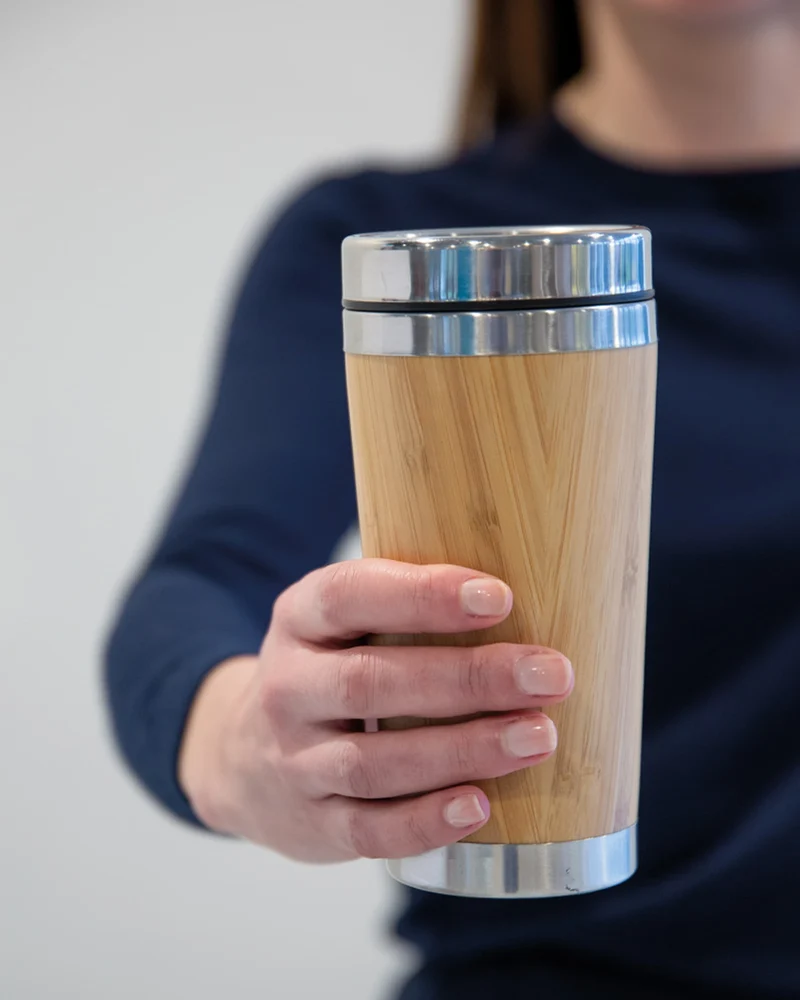 Taza bambú doble pared 450ml para personalizar