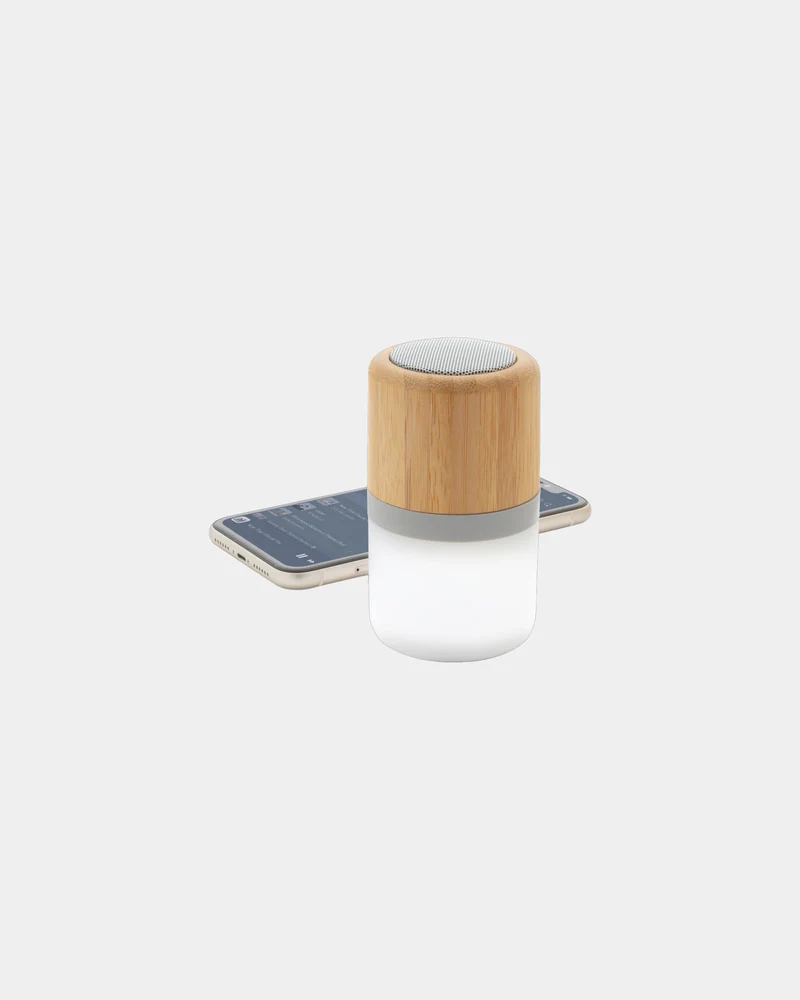 Altavoz de bambú con luz ambiente para personalizar