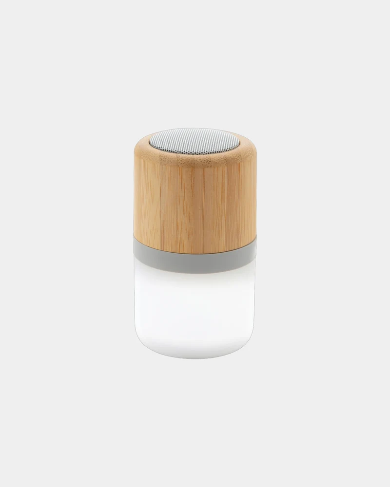 Altavoz de bambú con luz ambiente para personalizar