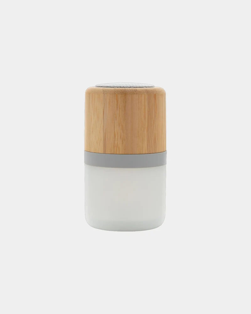 Altavoz de bambú con luz ambiente para personalizar