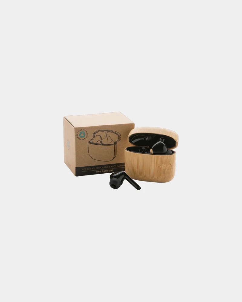Auriculares bambú plástico reciclado para personalizar