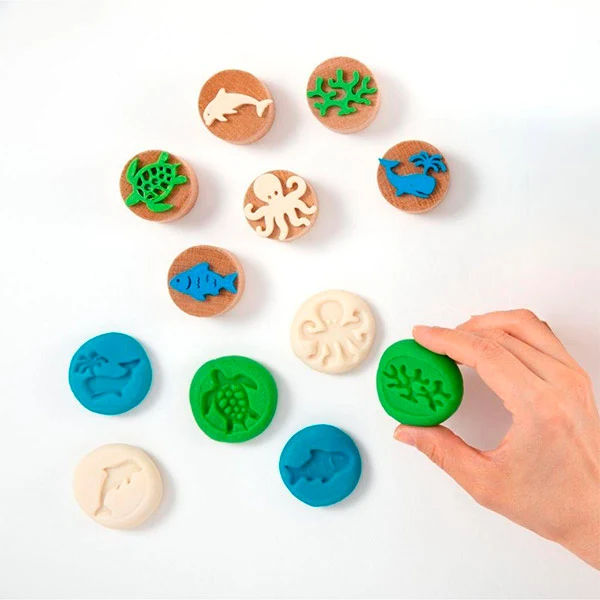 Sellos Plastilina Animales Marinos Madera 6 Unidades Childgen