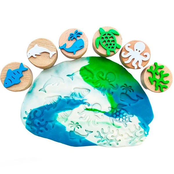 Sellos Plastilina Animales Marinos Madera 6 Unidades Childgen