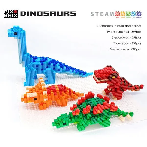 Bloques Pix Brix Dinosaurs Triceratops 454 Piezas Pixel Art