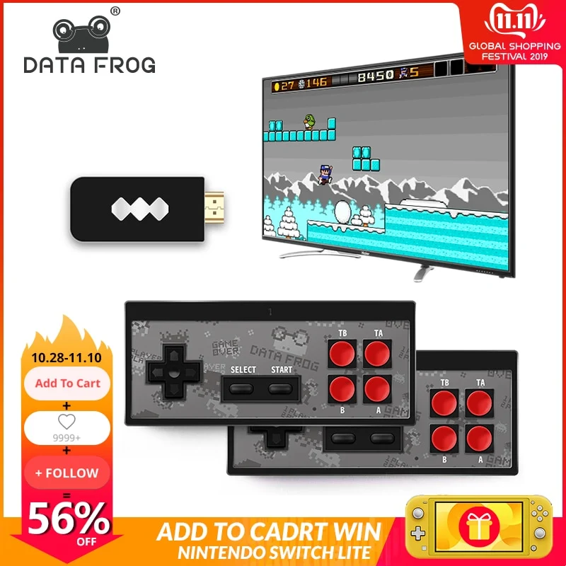 Data Frog USB Wireless Handheld TV Consola de videojuegos Construido en 600 Juego clásico Mini consola de video de 8 bits Soporte Salida AV / HDMI