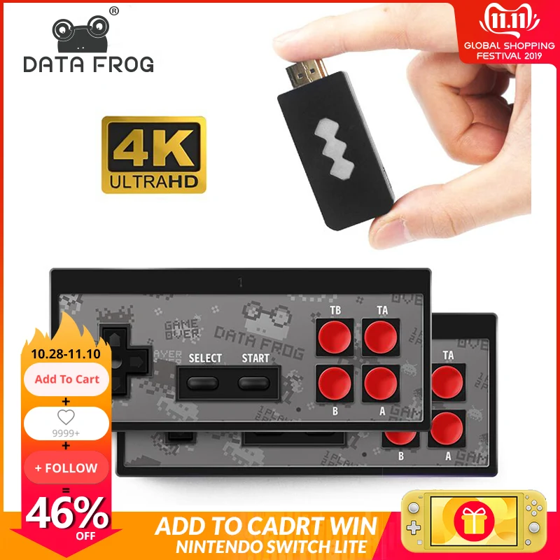 DATA FROG 4K Consola de videojuegos HDMI Construido en 568 Juegos clásicos Mini consola retro Controlador inalámbrico Salida HDMI Jugadores duales
