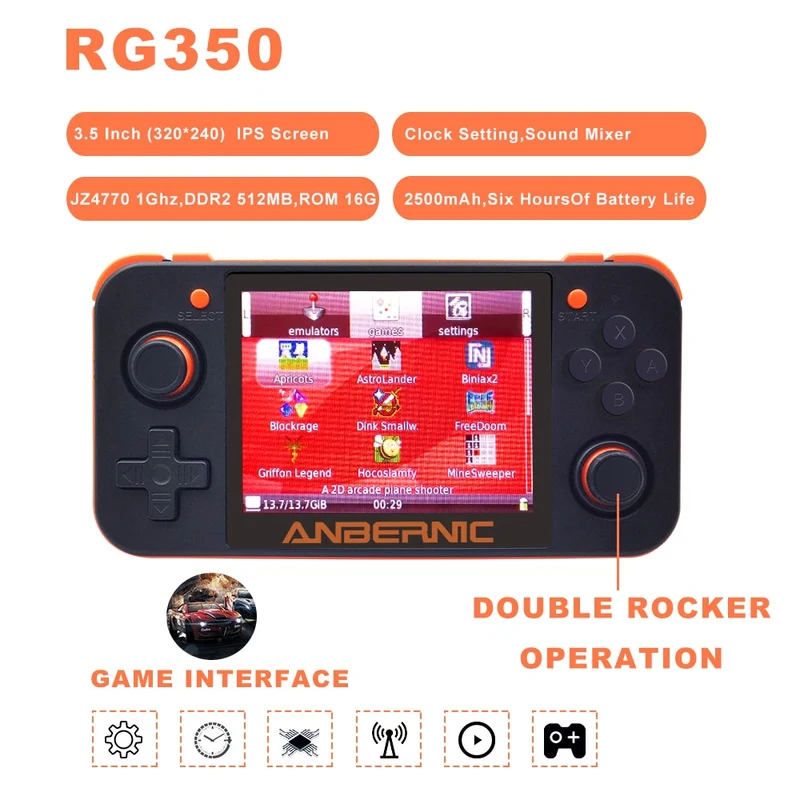 consola de juegos ANBERNIC Nuevo Juego retro RG350 de videojuegos portátil Mini 64 bits 3.5 pulgadas de pantalla IPS + 16G 32G TF jugador del juego RG 350 PS1