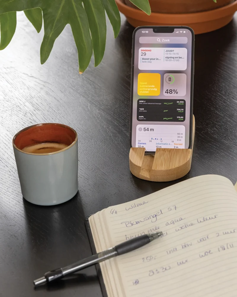 Soporte de bambú para tablet y móvil para personalizar