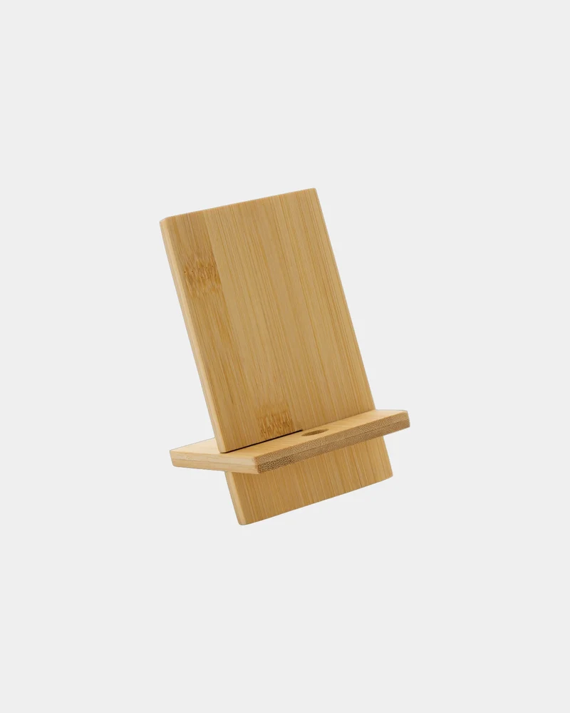 Soporte móvil de bambú FSC con caja kraft para personalizar