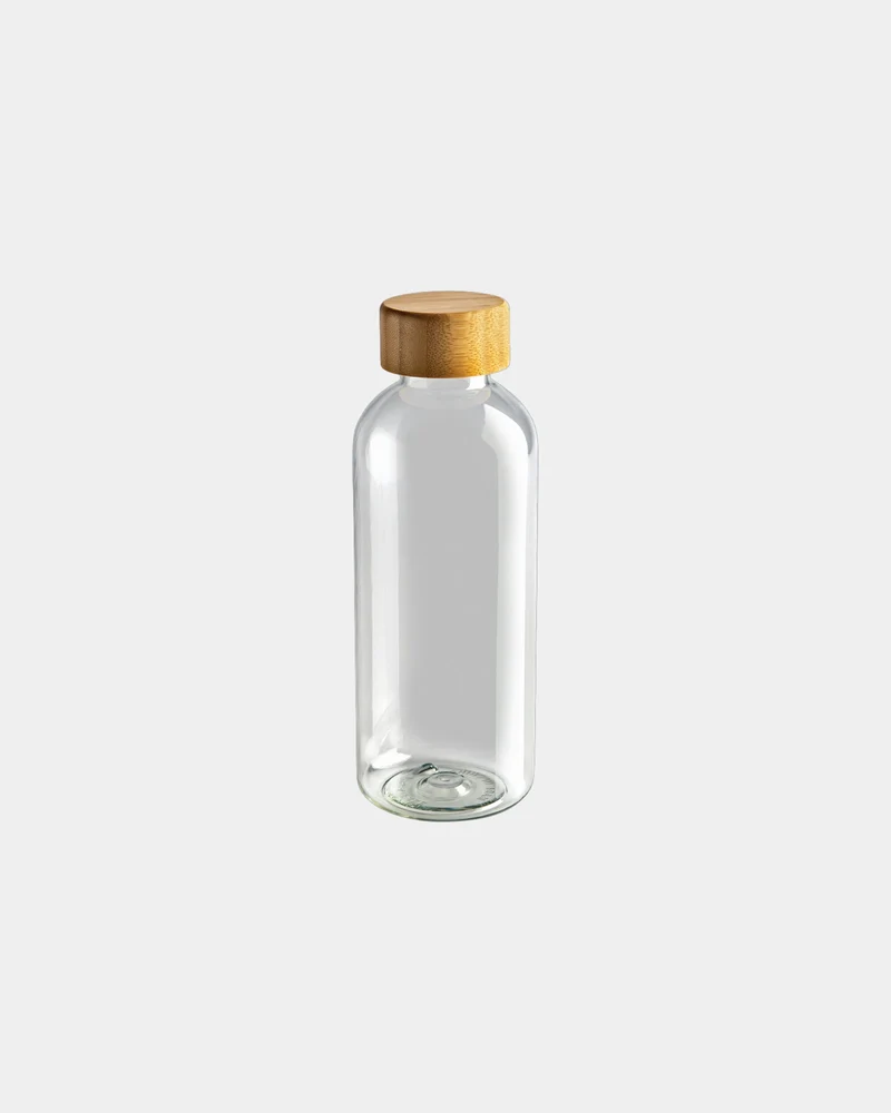 Botella reciclada RPET 600ml tapón bambú para personalizar
