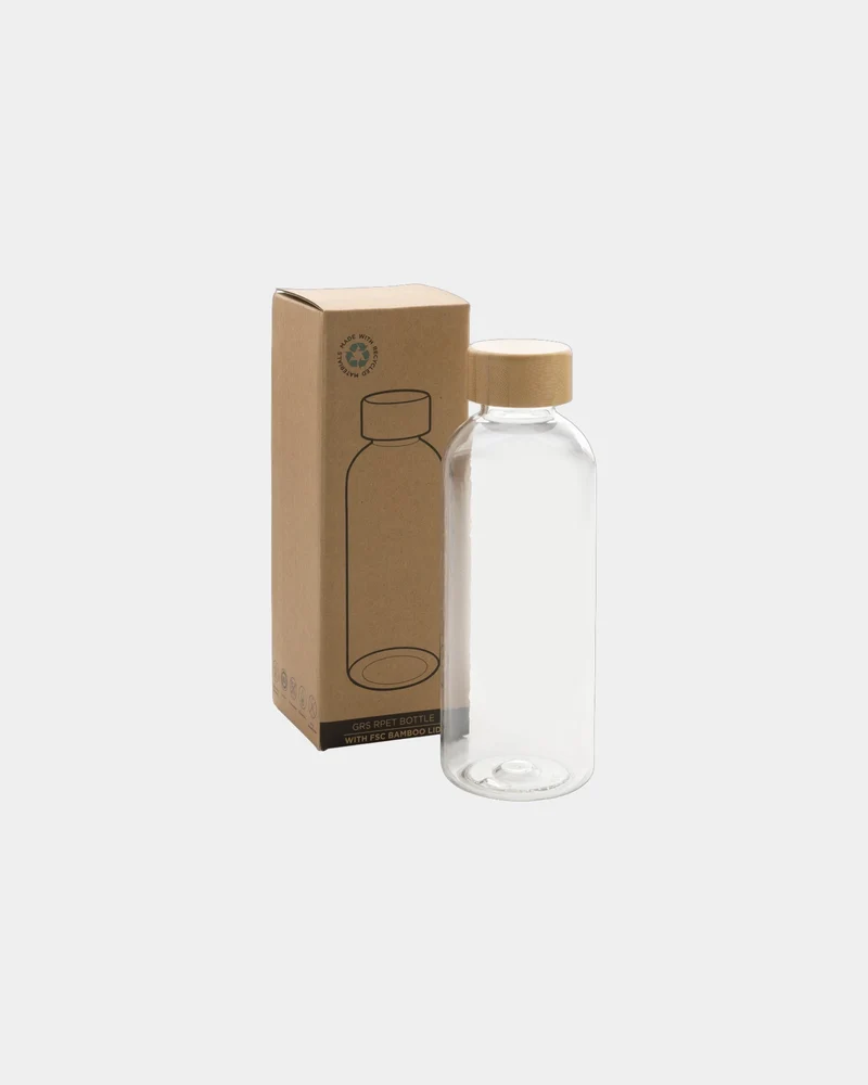Botella reciclada RPET 600ml tapón bambú para personalizar