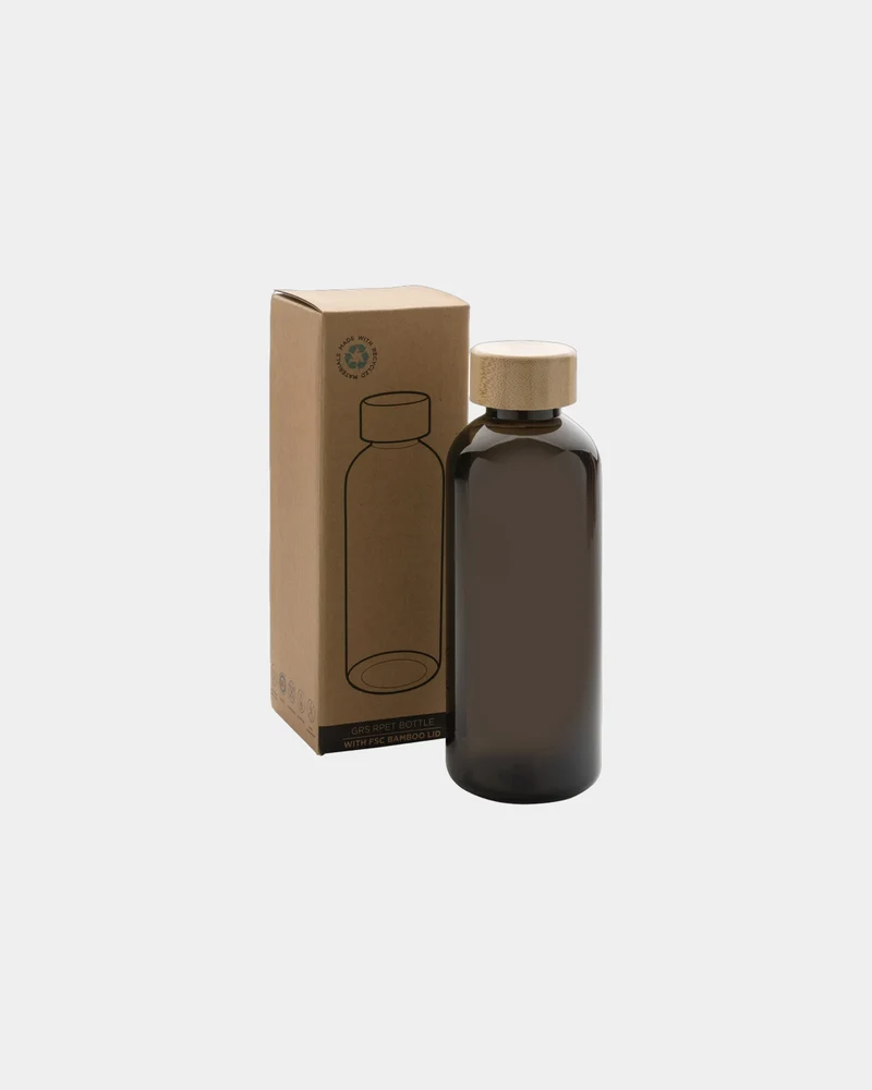 Botella reciclada RPET 600ml tapón bambú para personalizar