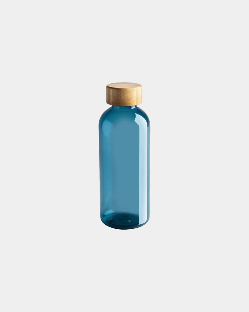 Botella reciclada RPET 600ml tapón bambú para personalizar