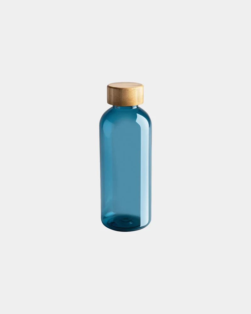 Botella reciclada RPET 600ml tapón bambú para personalizar