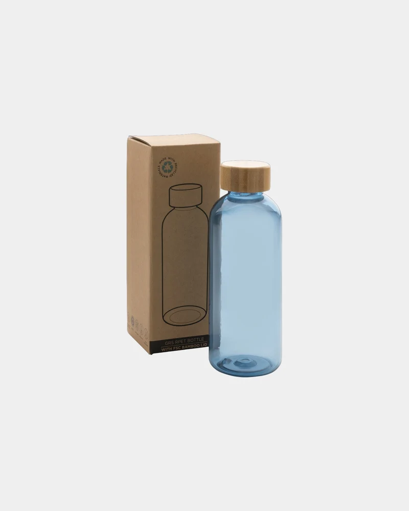 Botella reciclada RPET 600ml tapón bambú para personalizar