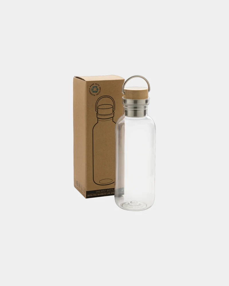 Botella reciclada RPET 680ml tapa de bambú para personalizar