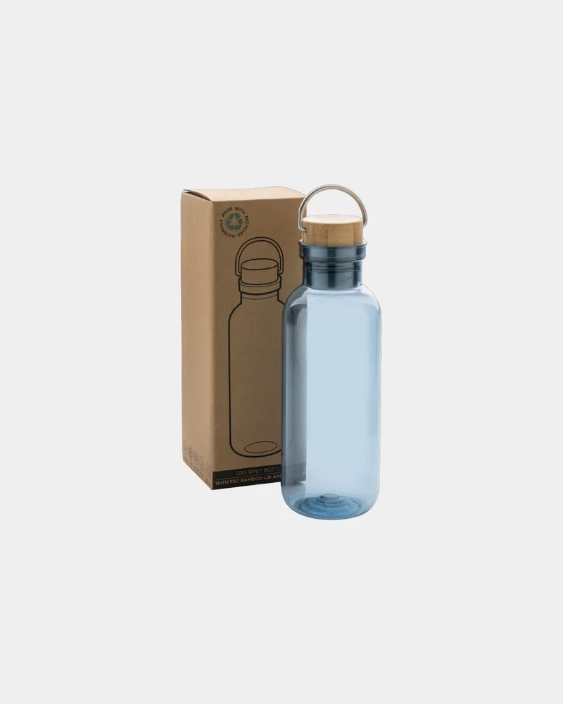 Botella reciclada RPET 680ml tapa de bambú para personalizar