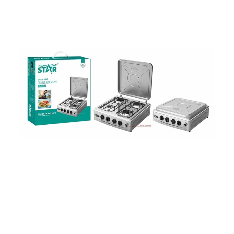 Winning Star Plantilla de Gas 4 Quemadores con Tapa, St-9658