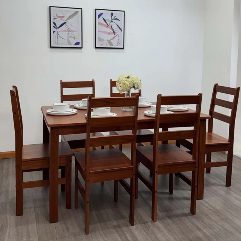 Tokoa Juego de Comedor Rectangular 6 Sillas Madera Castaño (CO-4017)