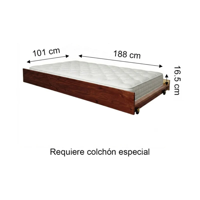 Tokoa Cama Auxiliar Individual de Madera Castaño (CA-1724)