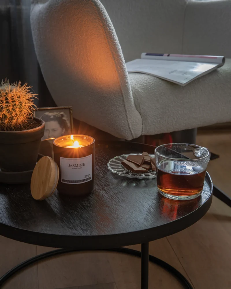 Vela perfumada tapa bambú jazmín para personalizar